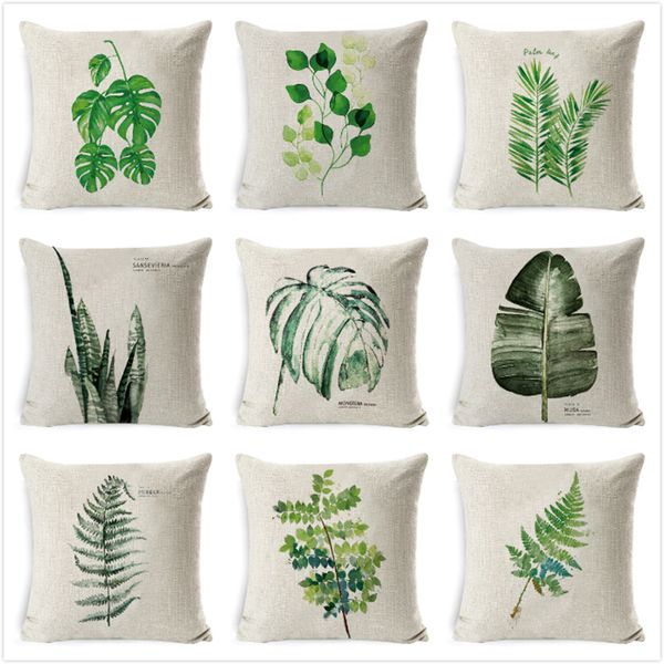 

new green leaf print cushion cover 45*45cm cushion case linen throw pillow cover car home decora pillowcase housse de coussin
