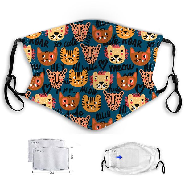 

5 styles kids cartoon face masks pm2.5 anti-fog haze dust protection washable hanging ear type baby reusable mask with 2 filters cc