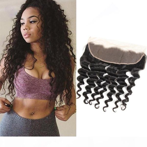 

peruvian human hair products 13x4 lace frontal pre plucked deep wave lace frontal with baby hair extensions closures natural color, Black;brown
