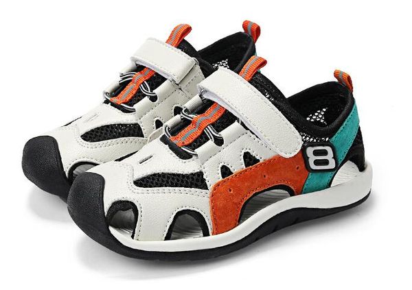 

pu leather casual sandals closed toe anti-skid teenage girls boys soft sports shoes, Black;red