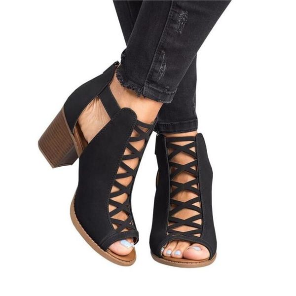 

new 2019 fashion women sandals high-heeled female summer shoes zipper ladies sandals women shoes plus size 35-43, Black