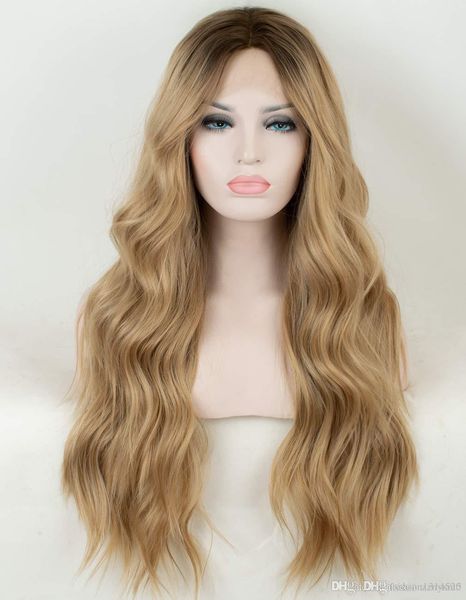 Pre Blonde Lace Wig Wave Soft Brown Root Yarn Light Golden Gradual
