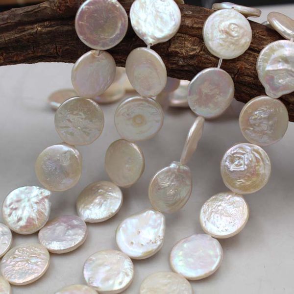 

18mm biground baroque 100% natural freshwater coin pearl strand bead earring charms jewelry loose beads, Silver