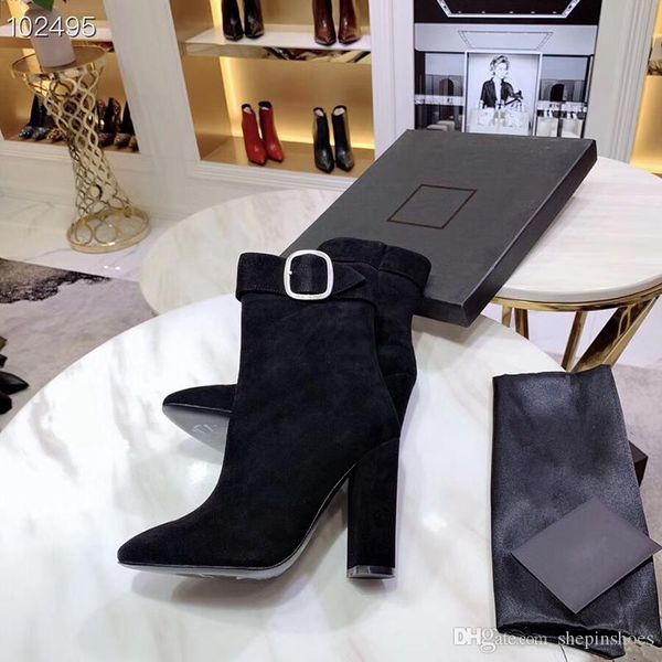 

new luxury woman high heel boots ankle boots real leather fashion metal button martin boots ladies winter shoes of size 35-41, Black