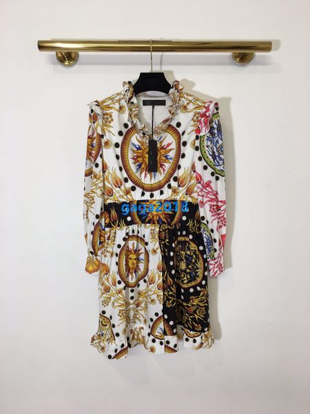 

high end женщины девушки короткая рубашка платье рябить v-образным вырезом лоскутное цветочные солнце печати старинные сексуальные длинные р, Black