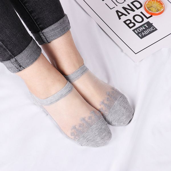 

lace mesh fishnet socks mixed fiber transparent stretch elasticity ankle net yarn thin women cool socks 3pairs, Black;white