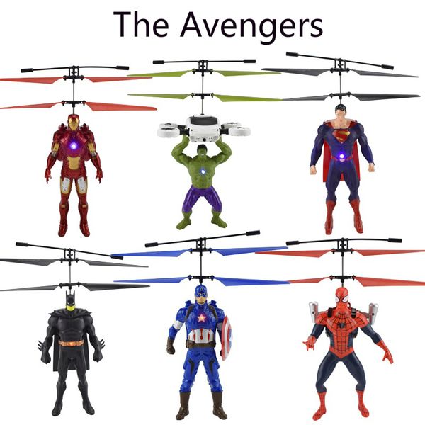 

Spiderman iron captain america rc helicopter infrared induction kid action figure flying quadcopter drone kid toy