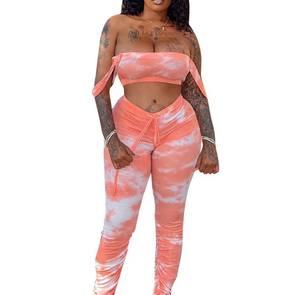 

summer outfits tie dye crop stacked pants female tracksuit matching set women two piece sports set suit club, White;red