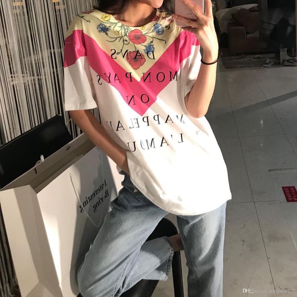 

419 2019 summer brand same style t shirt white print short sleeve plus size cotton crew neck luxury womens clothes sh