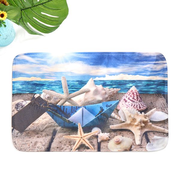 

1pc doormat beach starfish shell floor mat sea style printing bath shower mat non-slip bedroom carpet soft tatami rug home decor