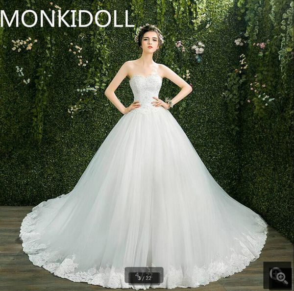 

vestido de novia 2019 бальное платье с белыми кружевными аппликациями свадебное платье без бретелек возлюбленной шеи суд поезд дешевые сваде, White