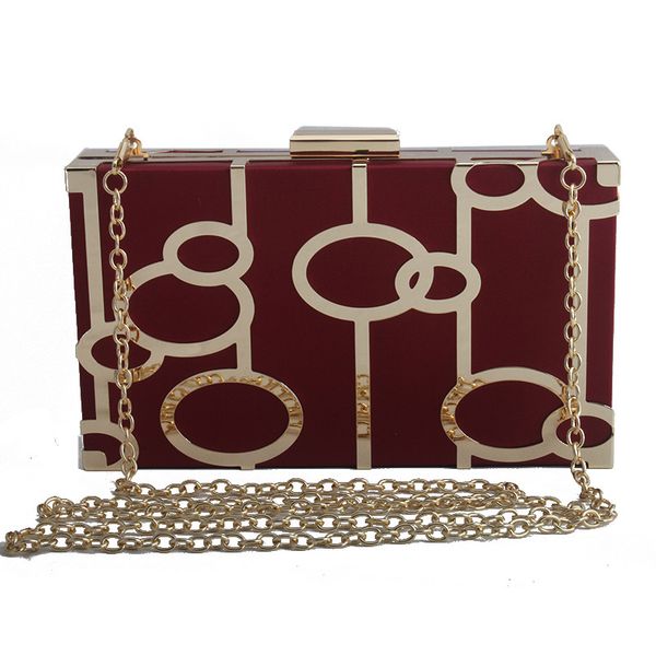 

women cute satin box clutch purse metal geometry evening handbags shoulder cross-body bag for bride wedding party