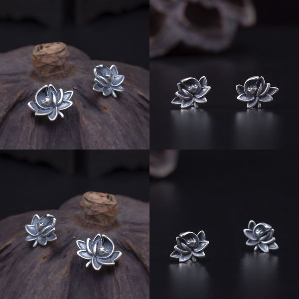 

925 s silver lotus blue lotus ear nail ma'am do used in national customs concise flower small earrings silver piercing perfume charms, Golden