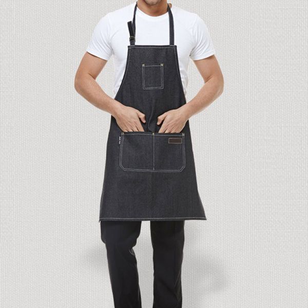 

2018 senior denim cowboy bbq apron bib chefer kitchen apron for women men barber cooking restaurant waitress print logo uniform
