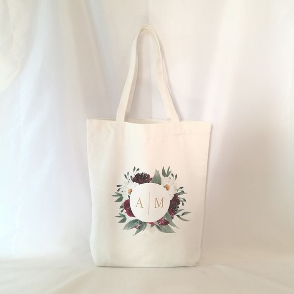 

500pcs/lot white cotton canvas shopping tote bag recyclable large capacity grocery shopper bag with pattern printed for events