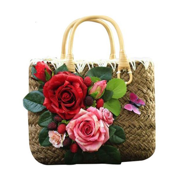 

summer straw bags for women flowers handmade woven beach bag travel women's handbags bolsa feminia