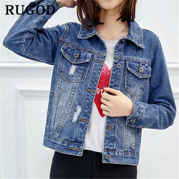 

women's jackets rugod 2021 women denim korean slim frayed ripped streetwear female fashion pocket single-breasted basic coat auturn, Black;brown