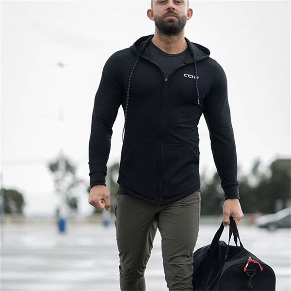 

fashion muscle mens fitness casual long-sleeved sweatshirts sports sweater hooded hoodies zipper cardigan jackets training outwear jogging, Black;brown