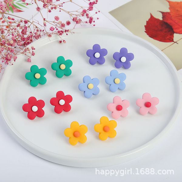 

amount-] creative ins weep yafeng short flower ear stud girl's trendy earrings candy-colored ear stud, Silver