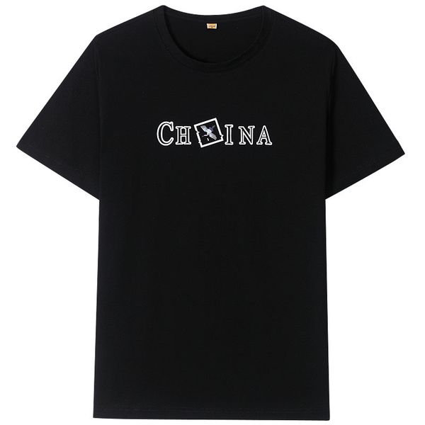 

мужчины тренд с коротким рукавом футболка лето origional популярный бренд печатных круглый вырез студенты белая базовая футболка-3008, White;black