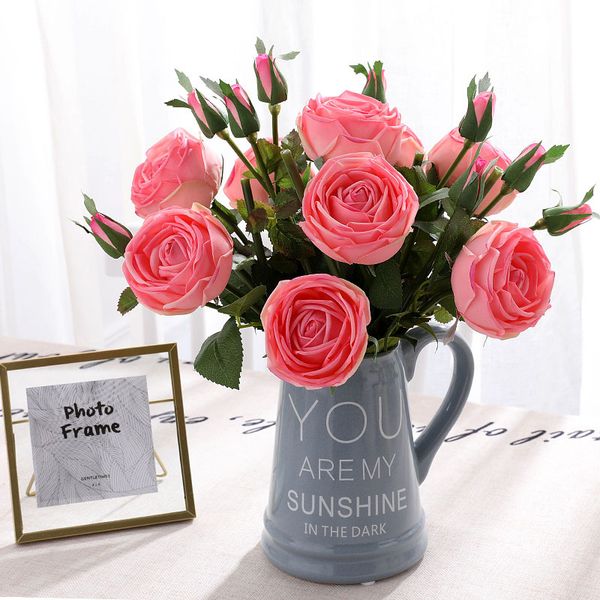

2 head artificial rose simulation bouquet christmas decor fake flower home wedding party table living room decoration
