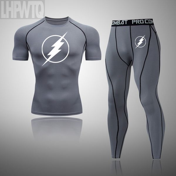 

men's superhero the flash set clothes sportswear compression set male basketball training base leggings t-shirt tights, Black;blue