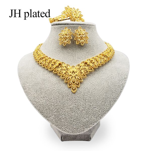 

jhplated exquisite luxury dubai jewelry sets of gold color india nigeria african big jewelry accessories wholesale, Silver
