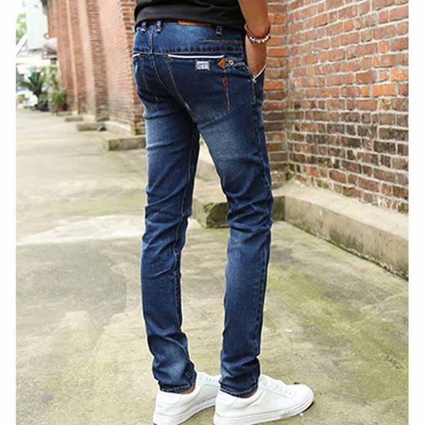 

мужские джинсы высокого качества известный бренд stretch straight slim fit синий мужские джинсы классические джинсовые повседневные брюки дл, Blue