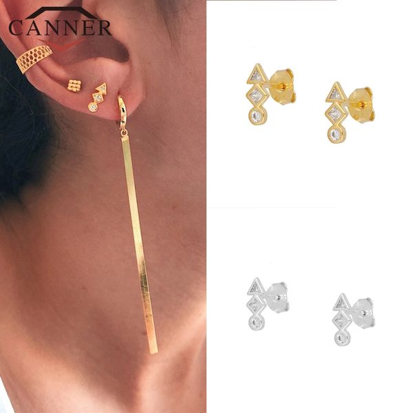 

simple and irregular 925 sterling silver crystal zircon stud earrings for women geometric ins cute gold silver earrings, Golden;silver