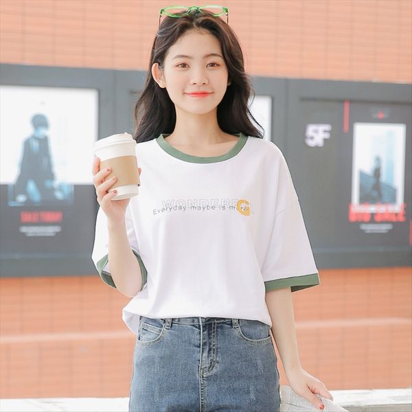 

fast spinning women's 2020 trend all-match contrast color women fast spinning clothing women's t-shirt 2020 trend all-match clothi, White