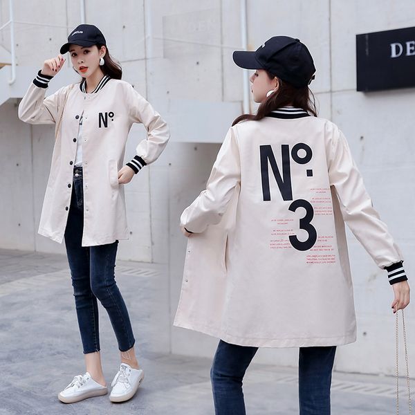 

spring autumn windbreaker women's loose mid-length plant flower splicing print straight all-match casual trench coat female a904, Tan;black