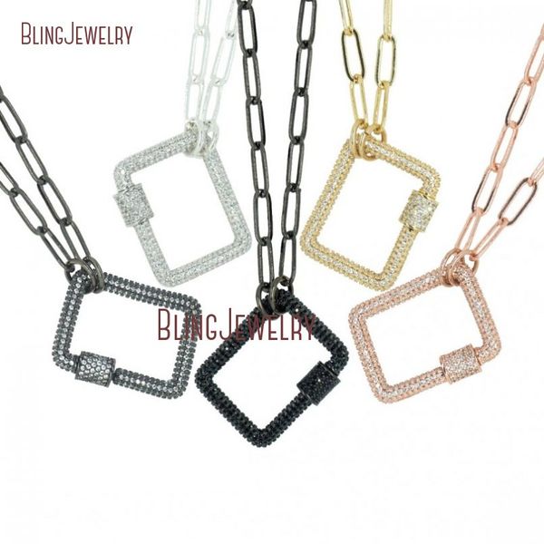 

micro paved screw clasp lock charmholder necklace rectangle lock zircon necklace nm30642, Silver