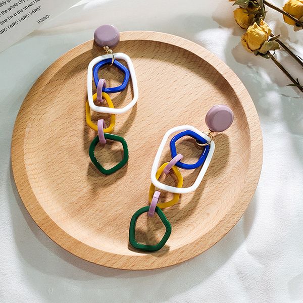

korea geometric acrylic stitching chain exaggerated long dangle earrings multicolor party women girls ear jewelry cel1145, Silver