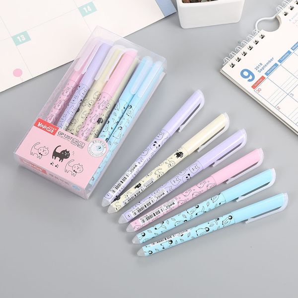 

4 pcs/lot cat animal erasable gel pen cute 0.38 mm blue ink signature pen escolar school writing supply promotional gift