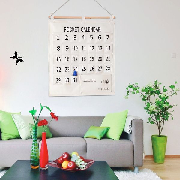 

organizer home storage space saving calendar cotton linen mini pocket multi pouches office hanging bag white indoor wall decor