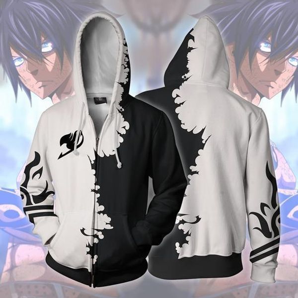 

fairy tail 3d толстовка аниме периферийное японец 2019 мужчин и женщин, пальто с капюшоном, Black