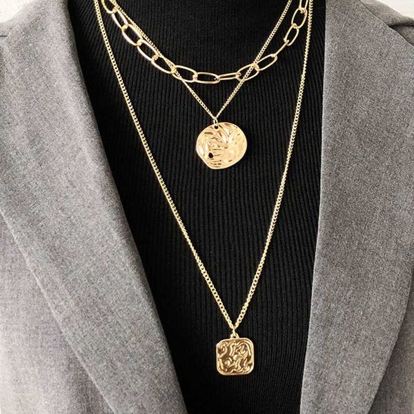 

gothic silver gold layered chains statement pendant long necklace women men collier femme 2019 hip hop punk jewellery