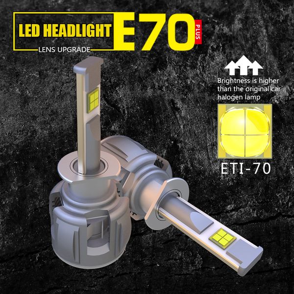 

2 pcs car headlight e70 h1 led canbus eti-70 chip high power 120w 6000k 12000lm singal beam auto fog light bulb