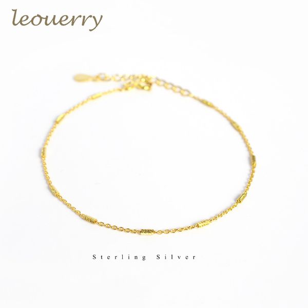 

leouerry 925 sterling silver small cylinder beads thin bracelet minimalist normcore style chain bracelet for women girls jewelry, Golden;silver