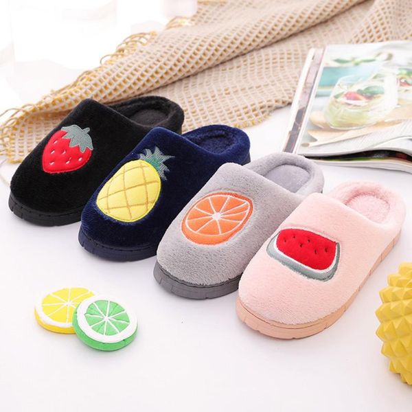 

flip flops shoes women mens couples home slippers autumn winter 2019 creative warm fruit printed floor indoor shoes men, Black