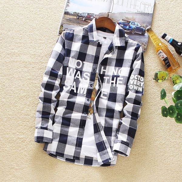 

all the year round men business grid long-sleeved shirts big yards of cultivate morality leisure printed cardigan, White;black