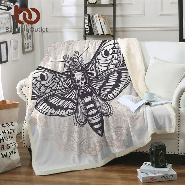 

beddingoutlet death moth with skull blanket bohemian microfiber sherpa throw blanket black white gothic bedding mantas para cama