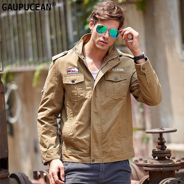 

men jacket 98% cotton 2% polyester zipper pockets fashion amy green khaki spring autumn male quality man outwear, Black;brown