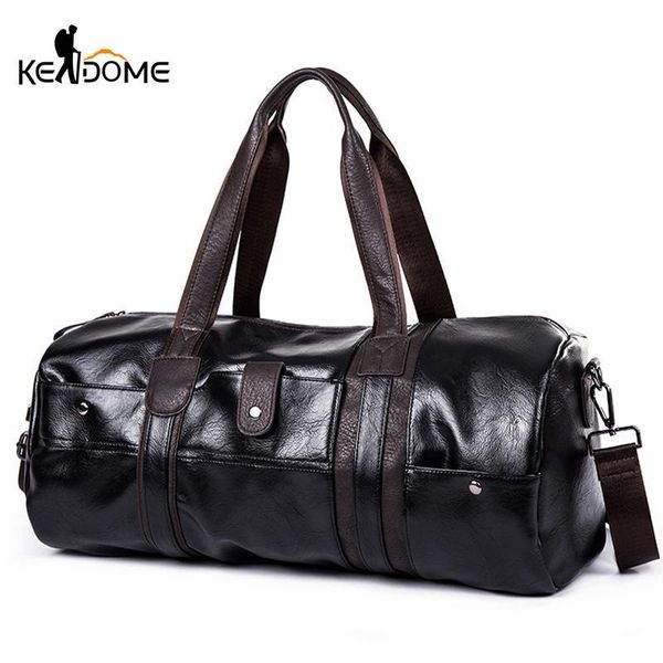 

sports bag men for gym yoga soft pu leather black brown cylindrical sport fitness bag male shoulder travel luggage xa594wd