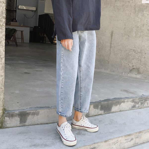 

2019 summer men's fashion light blue casual pants baggy homme jeans solid color pants biker denim trousers plus size s-2xl