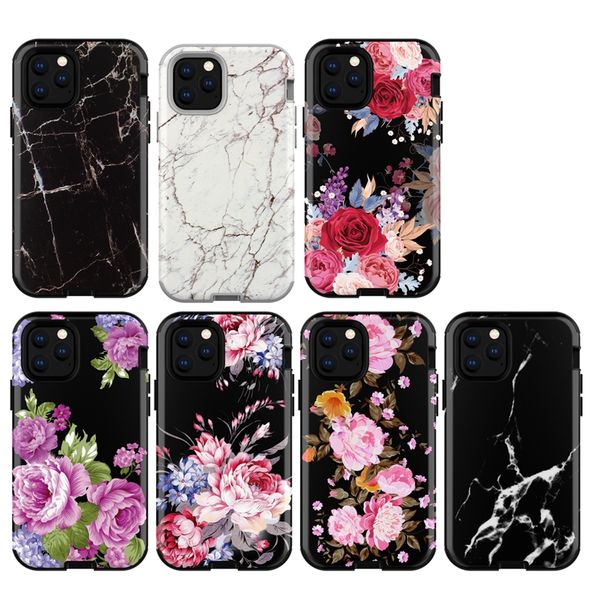 

marble flower shockproof case for iphone 11 pro samsung galaxy s10 s10e s10 armor hybrid defender hard pc+tpu 3 in 1 rock granite cover