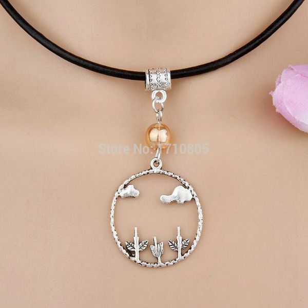 

горячие 10шт сплава древние серебро белое облако дерево мульти бисер шарм подвеска кожа веревка ожерелье пару ювелирных изделий день святого, Silver