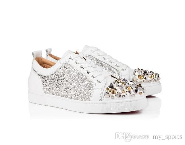 

2019 лучшей версия multicolor pik шипованных новичок мужской spikd red bottom rhinestone strass low top sneaker шнуровка red сол white blue, Black