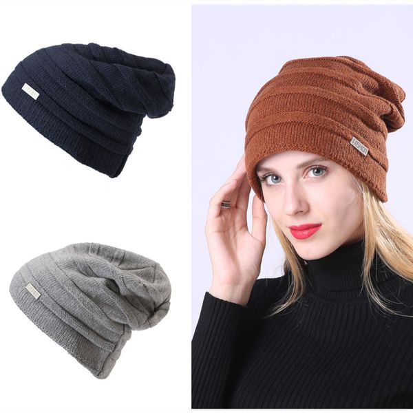 

hip hop knitted hat women's winter autumn plus velvet warm hat man outdoor sports chemical wool cap casual solid color beanie, Blue;gray