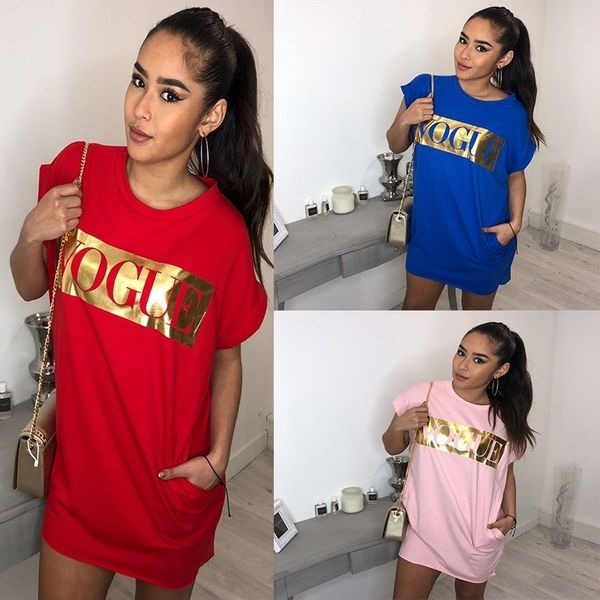 

new fashion o neck short sleeve vogue printed pocket dress women's clothing vogue shirts tumblr tshirts ins clothing-x008, White